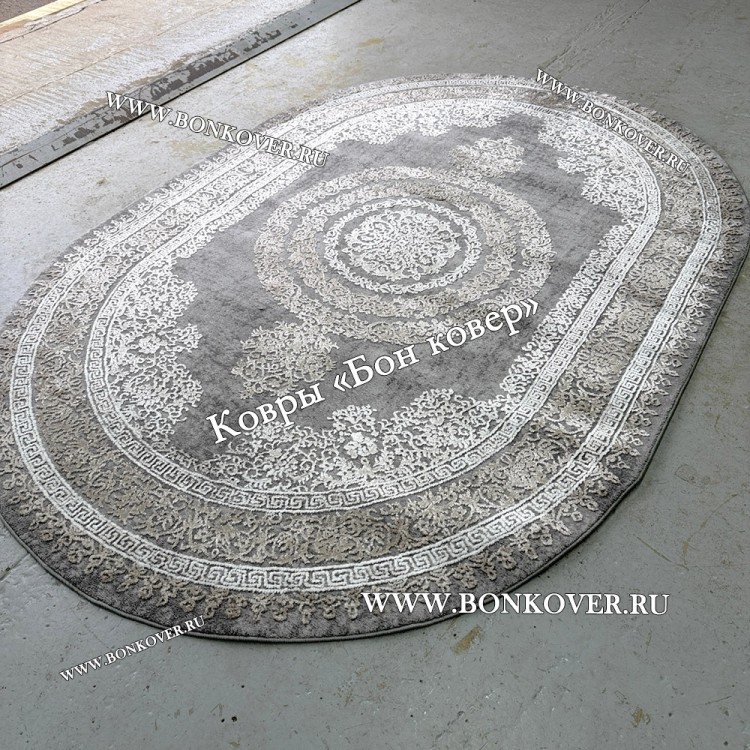 Классический Ковер Дизайн 93 Коричневый с Серым овал